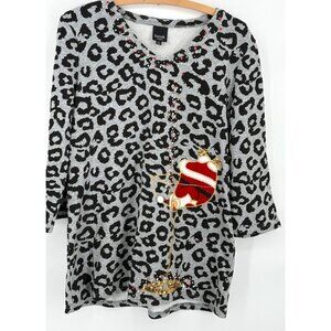 Berek Studio Womens Leopard Print Long Sleeve Tunic With Sequins & Santa Appliqu